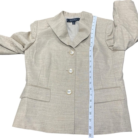 Kasper Women's Beige Gold Metallic Blazer & Skirt Set Cocktail Peak Collar - Picture 12 of 16